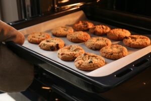 Baking Tray With Homemade Cookies Taking Out From Oven